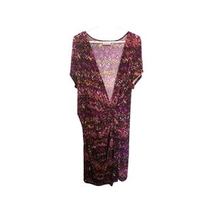 Pink Purple Ikat Jersey Avenue Plus Stretch Dress Mock Wrap 22/24